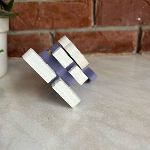 1990s Hand Painted Purple Layered Bunny Wood Craft Spring Decor - Picture 3 of 6